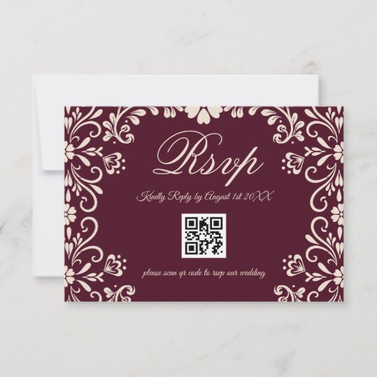 Red Floral Wedding QR 出欠カード (正面)