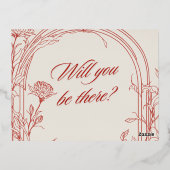 Red Floral Wedding RSVP Card – Elegant Script Desi 箔招待状ポストカード (裏面)