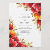 Red Floral Whimsy Wedding 招待状 (正面)