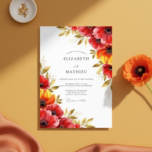 Red Floral Whimsy Wedding 招待状