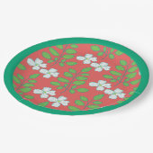  Red Floral White Blossoms & Green Leaves ペーパープレート (アングル)