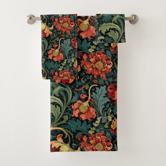 Red Floral William Morris print バスタオルセット (インサイチュ)