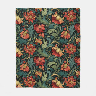 Red Floral William Morris print フリースブランケット