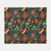 Red Floral William Morris print フリースブランケット (正面(横))