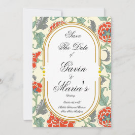 Red Florals with Green Leaves 招待状