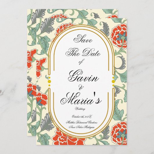 Red Florals with Green Leaves 招待状 (正面/裏面)