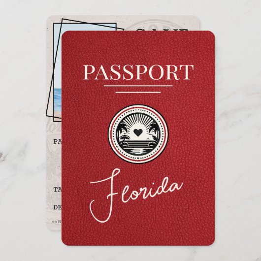 Red Florida Passport日付の保存 セーブザデート (正面/裏面)