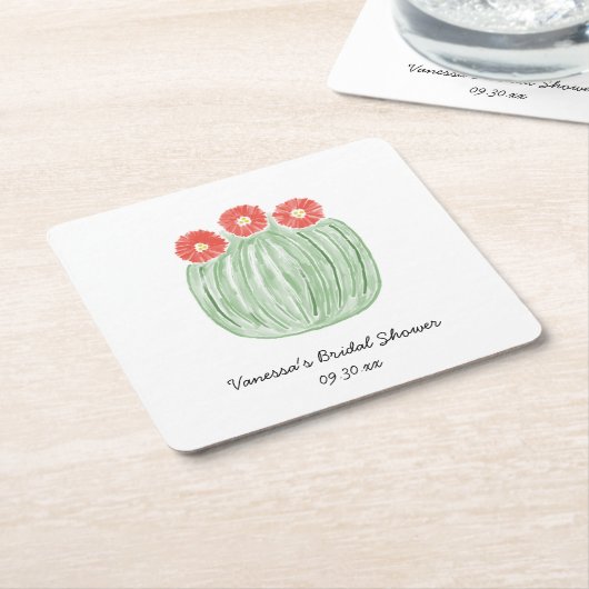 Red Flower Barrel Cactus Bridal Shower スクエアペーパーコースター (アングル)