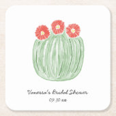 Red Flower Barrel Cactus Bridal Shower スクエアペーパーコースター (正面)