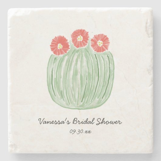 Red Flower Barrel Cactus Bridal Shower ストーンコースター (正面)