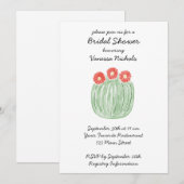 Red Flower Barrel Cactus Bridal Shower 招待状 (正面/裏面)