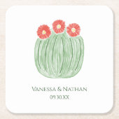 Red Flower Barrel Cactus Wedding Cocktail Hour スクエアペーパーコースター (正面)