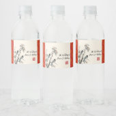 Red flower birds oriental Chinese wedding ペットボトルラベル (ボトル)