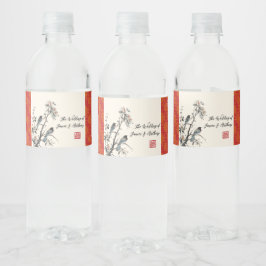 Red flower birds oriental Chinese wedding  ペットボトルラベル