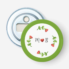 Red Flower Bottle Opener with Heart and Initials 栓抜き