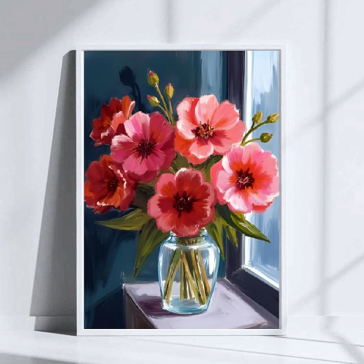 Red Flower Bouquet Vase Watercolor Painting ポスター