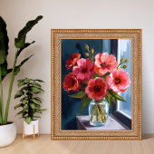 Red Flower Bouquet Vase Watercolor Painting ポスター