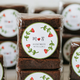 Red Flower Brownie Labels - Homemade Treats ラウンドシール
