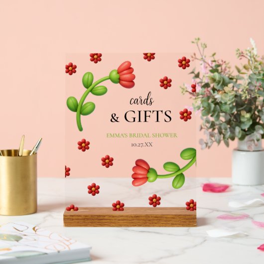 Red Flower Cards & Gifts – Bridal Shower アクリルサイン (ウェディング)