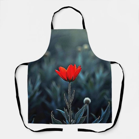 Red Flower Dark Night Solitude Art エプロン (正面)