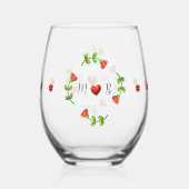 Red Flower Heart Monogram Stemless Glass ステムなしワイングラス (裏面)