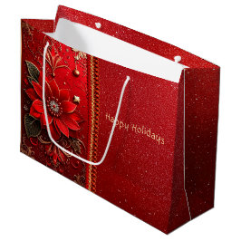 Red Flower Holiday Gift Bag ラージペーパーバッグ