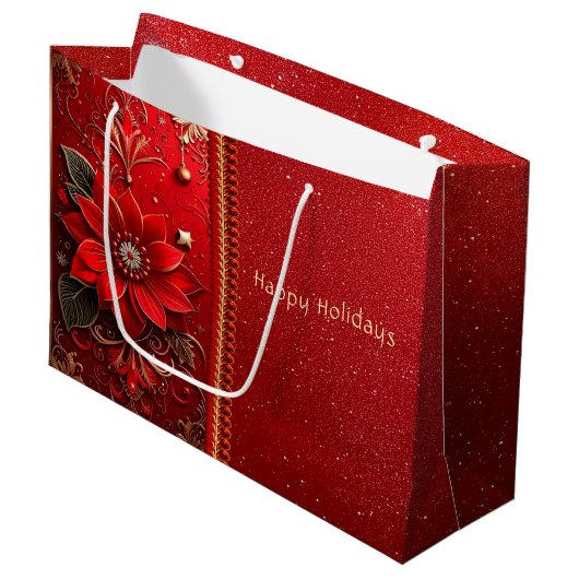 Red Flower Holiday Gift Bag ラージペーパーバッグ (正面アングル)