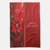 Red Flower Holiday Kitchen Towel キッチンタオル (縦)