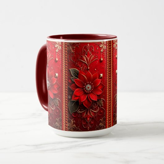 Red Flower Holiday Mug マグカップ (正面左)