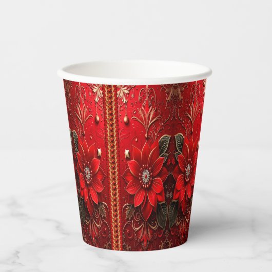 Red Flower Holiday Paper Cups 紙コップ (正面)