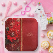 Red Flower Holiday Paper Plate ペーパープレート (パーティー)