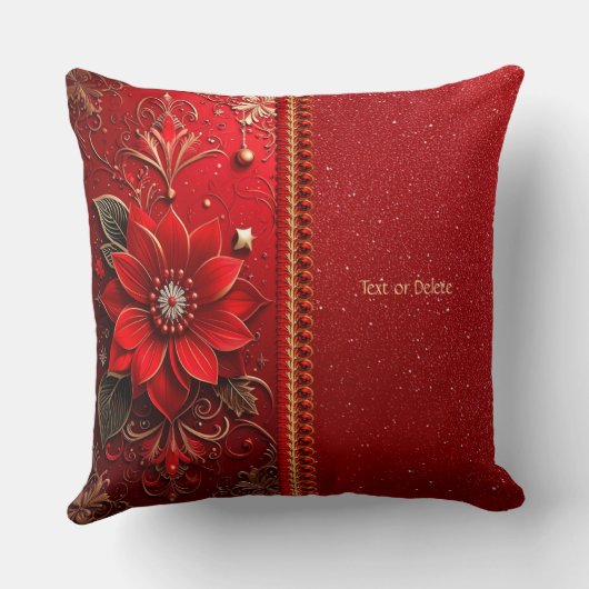 Red Flower Holiday Throw Pillow クッション (裏面)