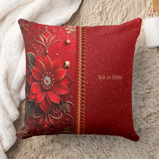 Red Flower Holiday Throw Pillow クッション (ブランケット)