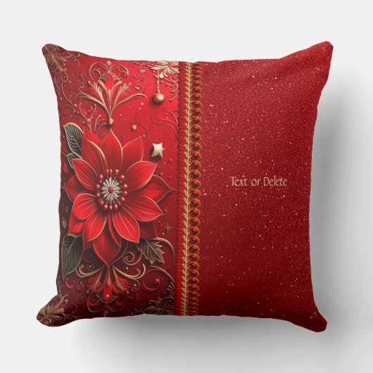 Red Flower Holiday Throw Pillow クッション (正面)