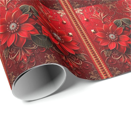 Red Flower Holiday Wrapping Paper ラッピングペーパー (ロールコーナー)