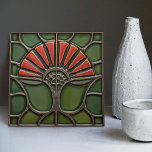 Red Flower Mid-Century Symmetry Arts and Crafts タイル<br><div class="desc">This exquisite mid-century modern ceramic tile is a loving homage to the time-honored Arts and Crafts movement. Expertly crafted in our Barcelona workshop, it features abstract symmetrical shapes and imitates the captivating allure of mid-century modern faux relief tiles. The symmetrical designs echo a harmonious balance, the ideal expression of abstract...</div>