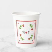 Red Flower Paper Cups with Heart and Initials 紙コップ (裏面)