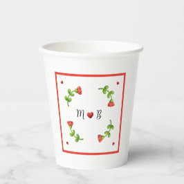 Red Flower Paper Cups with Heart and Initials 紙コップ