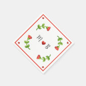 Red Flower Paper Napkins – Personalized Monogram スタンダードカクテルナプキン (角)