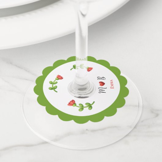 Red Flower - Party Drink Markers ワイングラスタグ (クローズアップ)