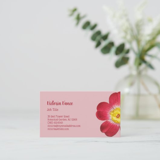 Red Flower Pink Background 名刺 (スタンド正面)