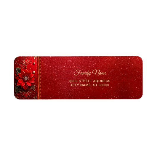 Red Flower Return Address Label ラベル (正面)