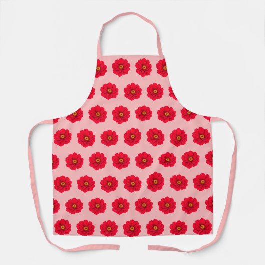 Red Flower Seamless Pattern Apron エプロン (正面)