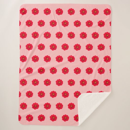 Red Flower Seamless Pattern Sherpa Blanket シェルパブランケット (正面)