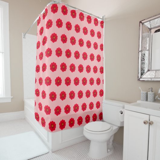 Red Flower Seamless Pattern Shower Curtain シャワーカーテン (インサイチュ)