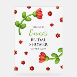 Red Flower Welcome Sign - Bridal Shower Entrance アクリルサイン