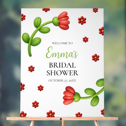 Red Flower Welcome Sign - Bridal Shower Entrance アクリルサイン (ニュートラル)