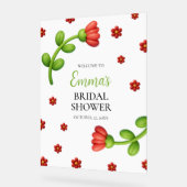 Red Flower Welcome Sign - Bridal Shower Entrance アクリルサイン (傾斜)