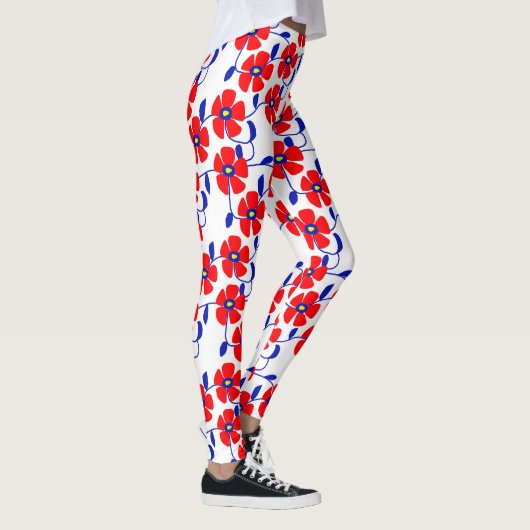 Red Flowers Blue Vines Leggings レギンス (右)