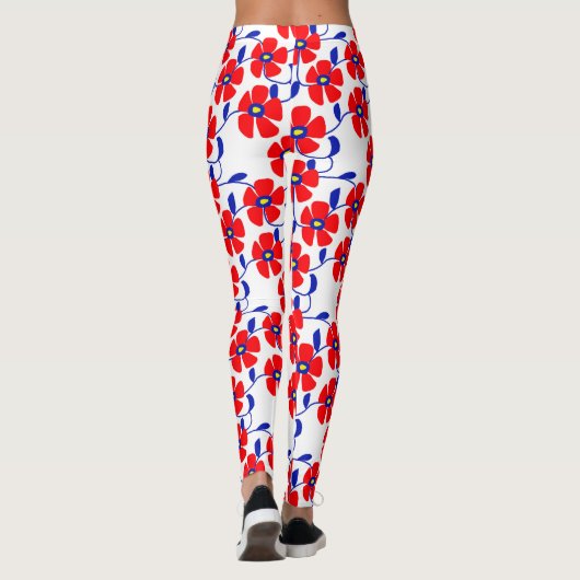 Red Flowers Blue Vines Leggings レギンス (裏面)